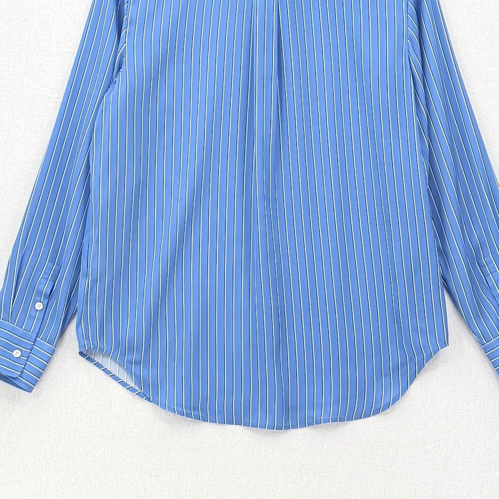 QUINCE Washable Stretch Silk Blouse Women Medium Blue Striped Lapis Horizon - Picture 10 of 16